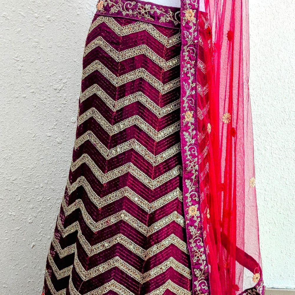 SOLD Burgundy Wedding Sangeet Haldi Lehenga Choli